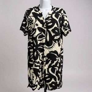 H&M Abstract Print Shirt Dress – Black & White Short Sleeve Tunic‎ Women's Small